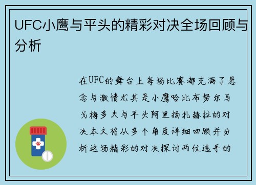 UFC小鹰与平头的精彩对决全场回顾与分析