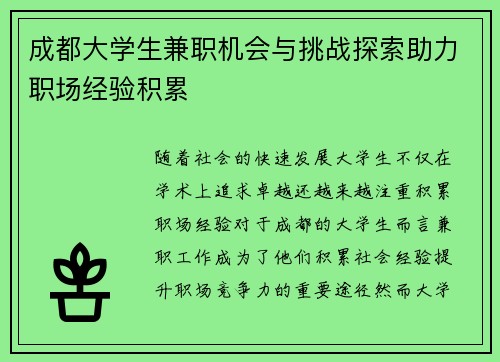 成都大学生兼职机会与挑战探索助力职场经验积累
