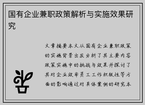国有企业兼职政策解析与实施效果研究