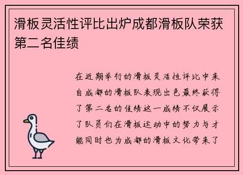 滑板灵活性评比出炉成都滑板队荣获第二名佳绩