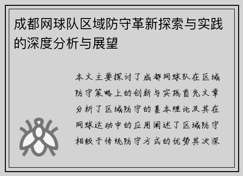 成都网球队区域防守革新探索与实践的深度分析与展望