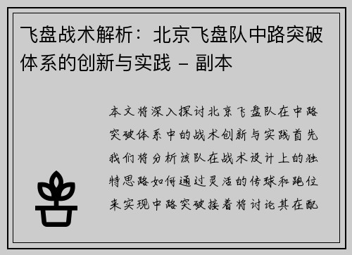 飞盘战术解析：北京飞盘队中路突破体系的创新与实践 - 副本